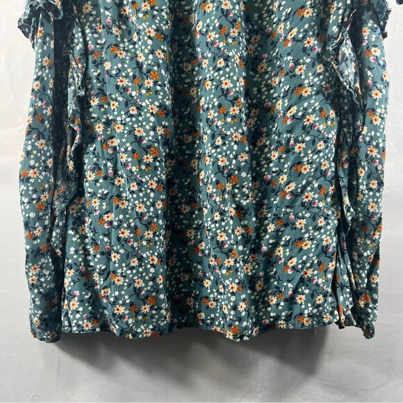 Kori Teal Floral Ruffle Babydoll Blouse 0721 - Picture 11 of 14